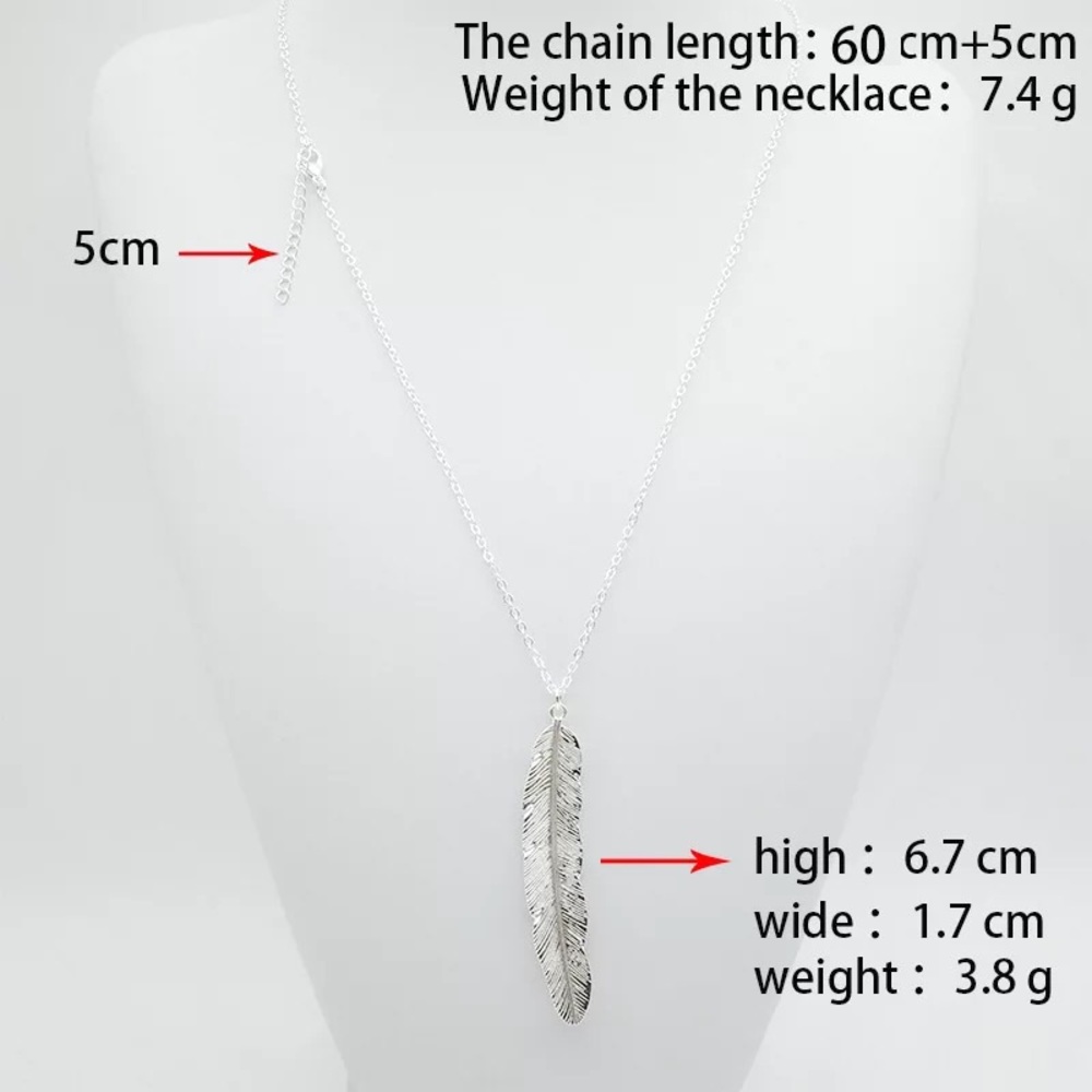 ‼️3/$30 Boho Silver Feather Long Chain Necklace - Picture 3 of 4
